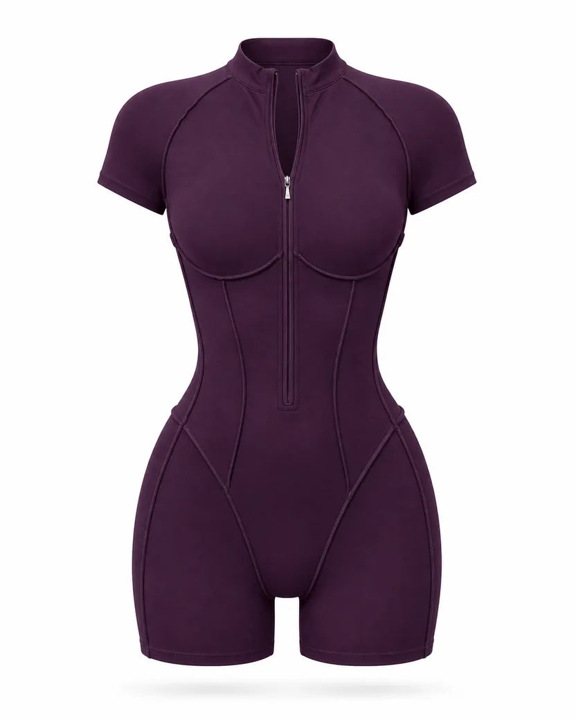 Deep plum zip romper